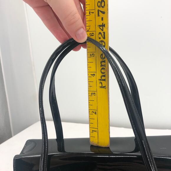 Vintage Lewis Women Handbag Purse Shiny Patent Leather 3 Compartment Black OS - Picture 5 of 13